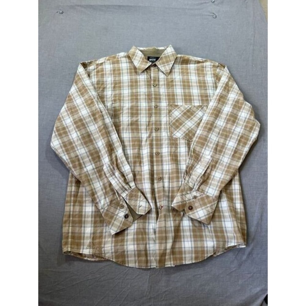 No Fear Button Up Shirt Adult Extra Large‎ Beige Plaid Long Sleeve Casual Mens.